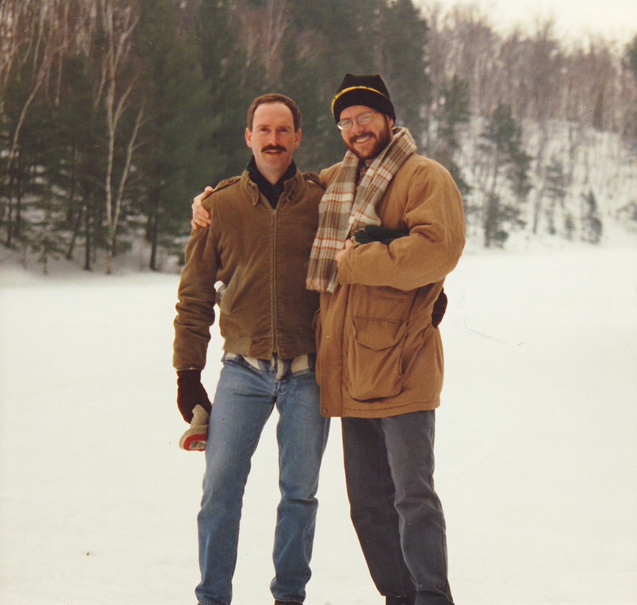 Richard and Cal together at snowy Trout Lake
